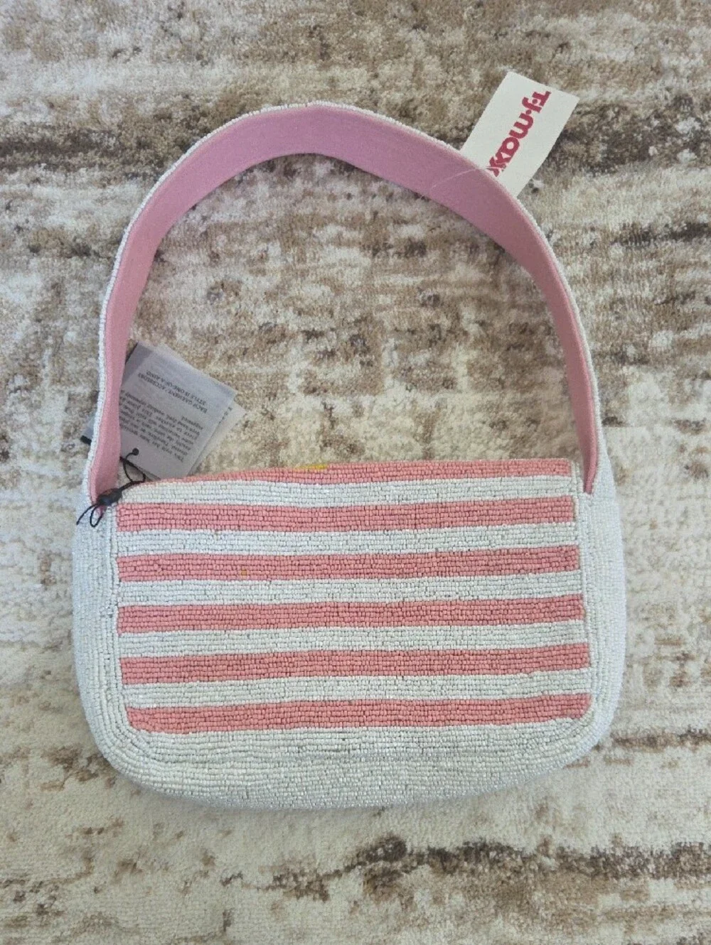 Lemon and Pink Striped Beaded Bag